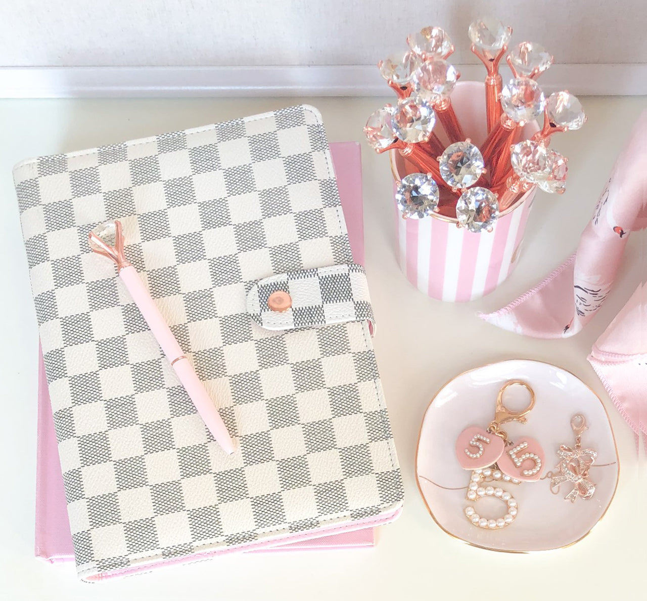 Jazzy Pink Checkered Planner Agenda - White - Savvy Blake LLC