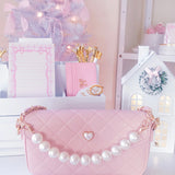 NEW! PINK QUILTED PEARL BAG