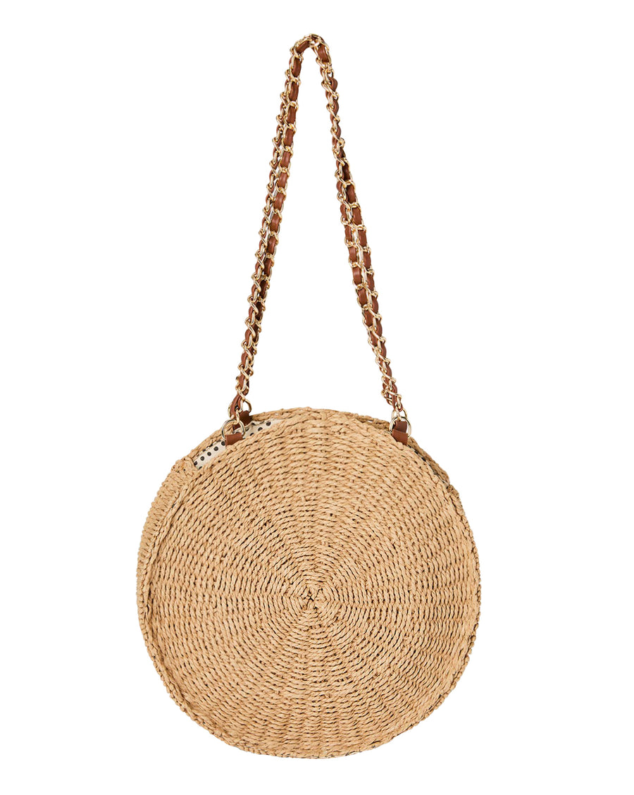 Rose Mini Round Crossbody Straw Bag with Natural Leather Closure and Handle